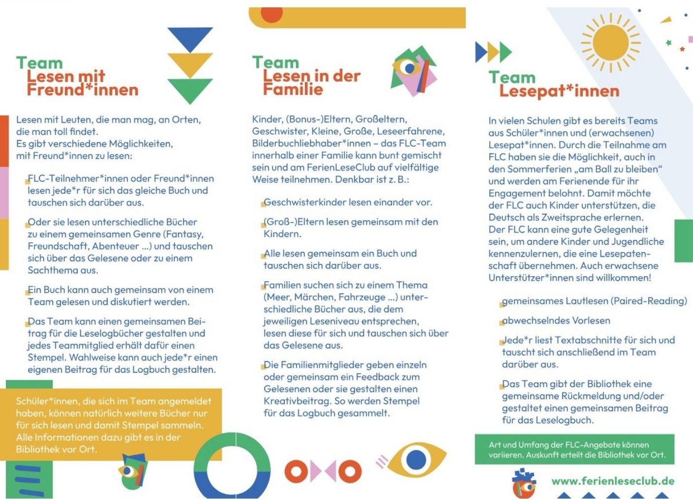 Abbildung Flyer zu Teams im FerienLeseClub